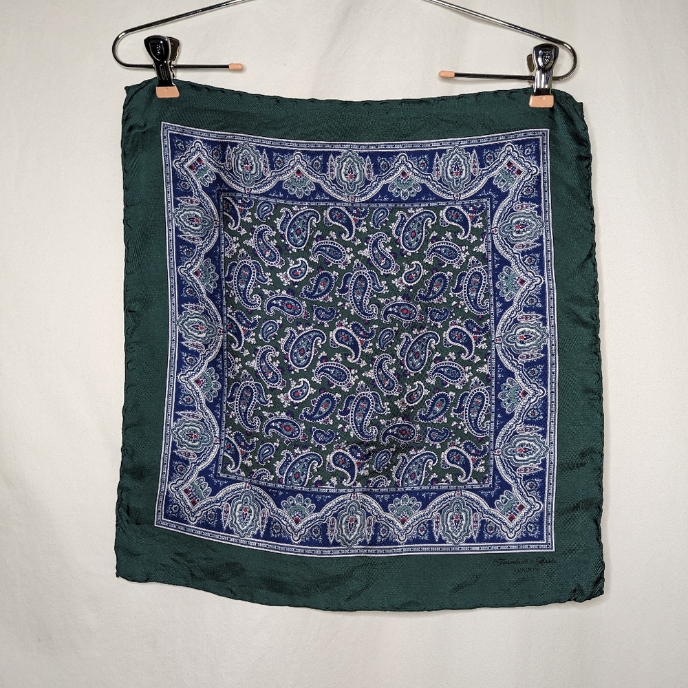 Turnbull & Asser Men's Dark Green Paisley Pattern Pocket Square